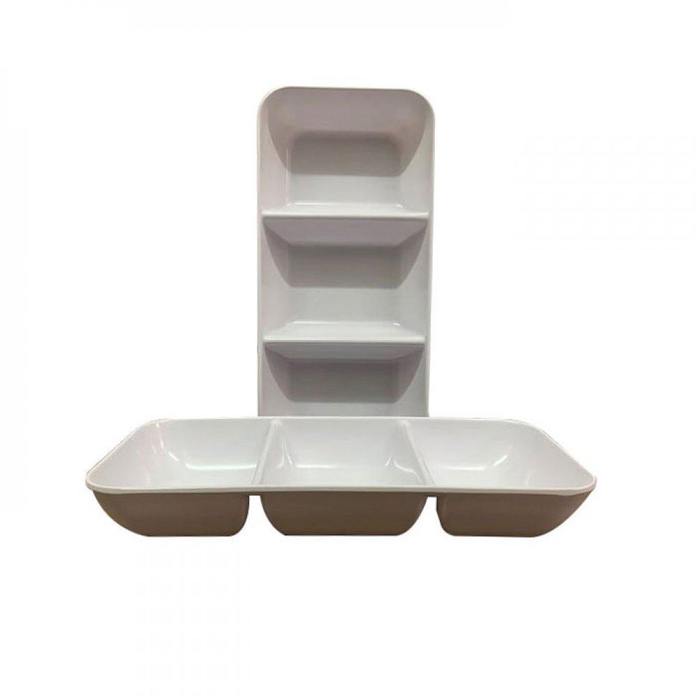 MELAMINA BLANCA BANDEJA COPETIN 3 SECCIONES 25*12*3.7 CM