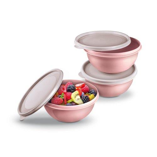 SET x3 BOWLS CON TAPA 0.8 L COLORES SURTIDOS