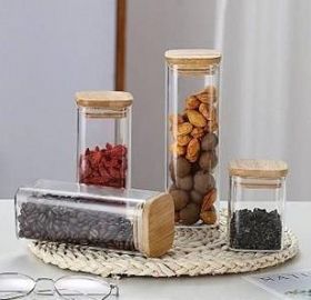 FRASCO CUADRADO TAPA MADERA 300ML